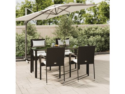 5dílný zahradní jídelní set s poduškami černý polyratan 3185110