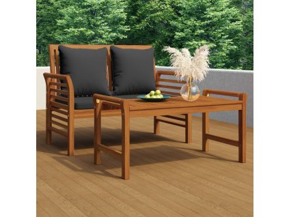 Lavice s tmavě šedými poduškami masivní akácie 312140