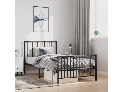 Kovový rám postele s hlavovým a nožním čelem černý 100 x 200 cm 350877