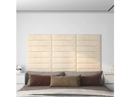 Nástěnné panely 12 ks krémové 60 x 15 cm samet 1,08 m² 343843