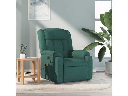 Masážní polohovací křeslo tmavě zelené textil 373592
