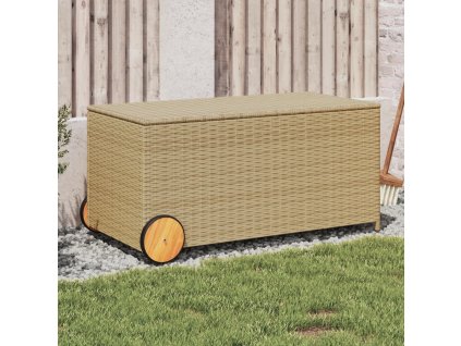 Zahradní úložný box s kolečky mix béžové 190 l polyratan 365327