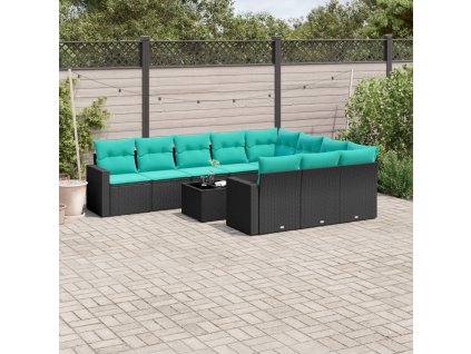 11dílná zahradní sedací souprava s poduškami černá polyratan 3219487