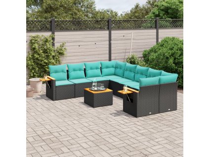 9dílná zahradní sedací souprava s poduškami černá polyratan 3226666