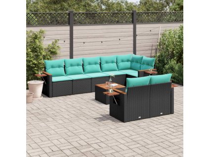 9dílná zahradní sedací souprava s poduškami černá polyratan 3226995