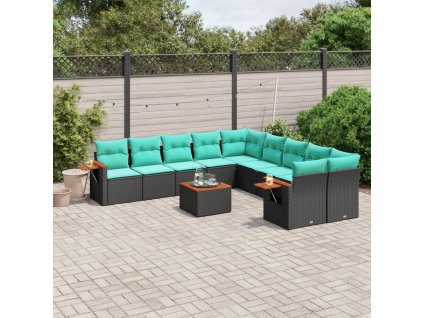 11dílná zahradní sedací souprava s poduškami černá polyratan 3227198