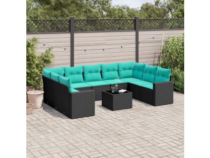10dílná zahradní sedací souprava s poduškami černá polyratan 3219397