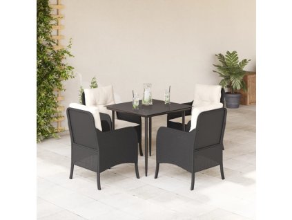 5dílný zahradní jídelní set s poduškami černý polyratan 3211907