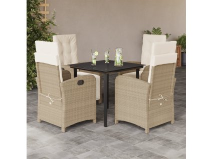 5dílný zahradní jídelní set s poduškami béžový polyratan 3212578