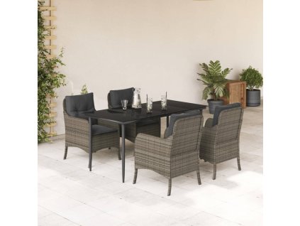 5dílný zahradní jídelní set s poduškami šedý polyratan 3211951