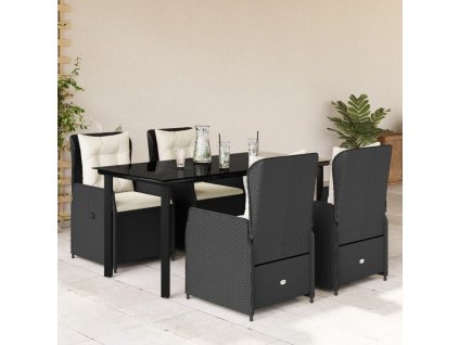 5dílný zahradní jídelní set s poduškami černý polyratan 3262836