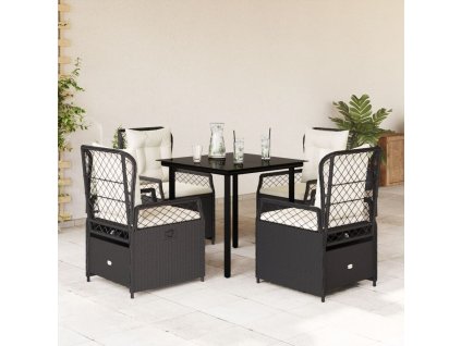 5dílný zahradní jídelní set s poduškami černý polyratan 3262965