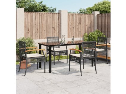 5dílný zahradní jídelní set s poduškami černý polyratan 3213606