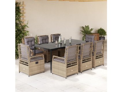 9dílný zahradní jídelní set s poduškami béžový polyratan 3263005