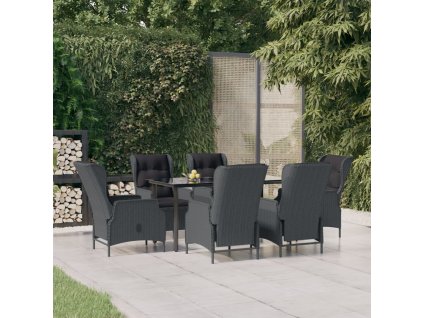 7dílný zahradní jídelní set tmavě šedý polyratan 3156791