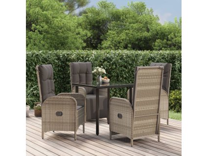 5dílný zahradní jídelní set s poduškami černý a šedý polyratan 3185205