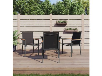5dílný zahradní jídelní set černý textilen a ocel 3187034
