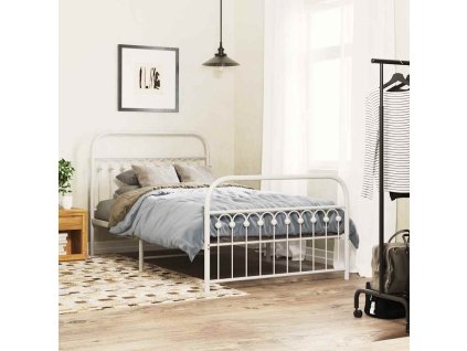 Kovový rám postele s hlavovým a nožním čelem bílý 107 x 203 cm 376663