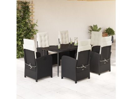 7dílný zahradní jídelní set s poduškami černý polyratan 3212296