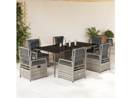 7dílný zahradní jídelní set s poduškami šedý polyratan 3262990