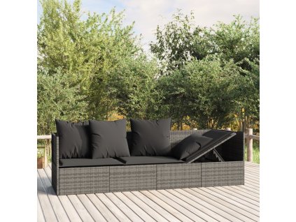 Zahradní pohovka s polštáři šedá polyratan 319564