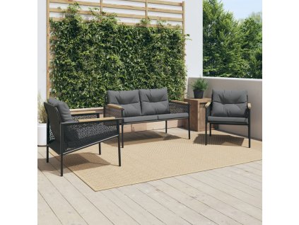 3dílná sada balkonového nábytku s poduškami černá ocel 3283635