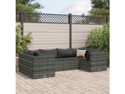 6dílná zahradní sedací souprava s poduškami šedá polyratan 3308250