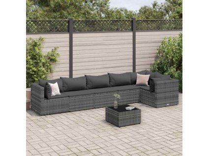 7dílná zahradní sedací souprava s poduškami šedá polyratan 3308114