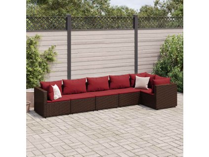 6dílná zahradní sedací souprava s poduškami hnědá polyratan 3308109