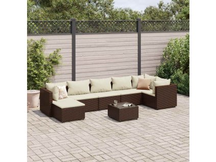8dílná zahradní sedací souprava s poduškami hnědá polyratan 3308233