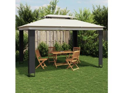 Altán s dvojitou střechou krémový 3,94 x 2,96 m ocel 368446