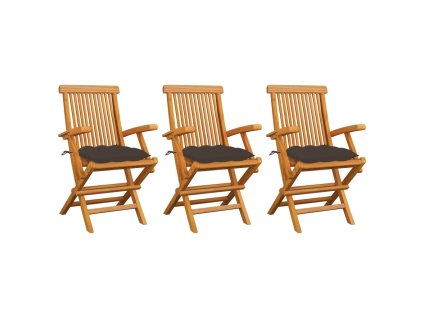 Zahradní židle s šedohnědými poduškami 3 ks masivní teak 3062537