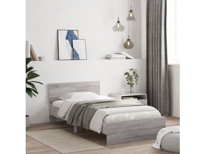 Rám postele s čelem šedý sonoma 100 x 200 cm kompozitní dřevo 838622