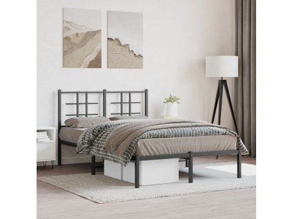 Kovový rám postele s čelem černý 120 x 200 cm 355559