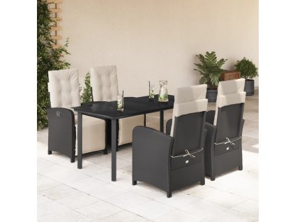 5dílný zahradní jídelní set s poduškami černý polyratan 3212524