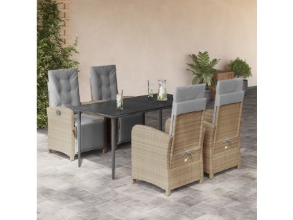 5dílný zahradní jídelní set s poduškami béžový polyratan 3212587