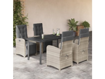 5dílný zahradní jídelní set s poduškami světle šedý polyratan 3212608