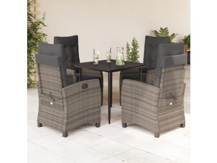 5dílný zahradní jídelní set s poduškami šedý polyratan 3212784