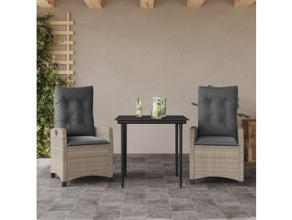 3dílný zahradní jídelní set s poduškami světle šedý polyratan 3212842