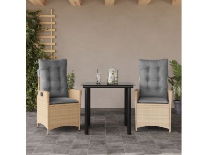 3dílný zahradní jídelní set s poduškami béžový polyratan 3213264