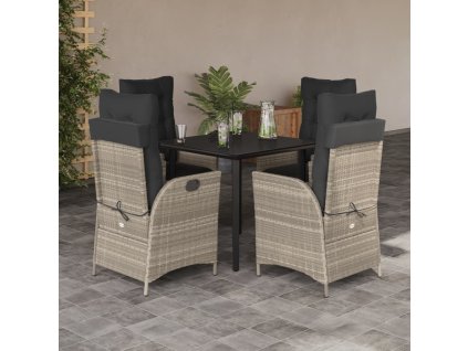5dílný zahradní jídelní set s poduškami světle šedý polyratan 3213285