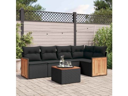 6dílná zahradní sedací souprava s poduškami černá polyratan 3260032