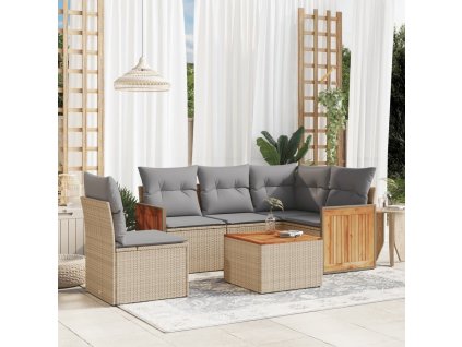 6dílná zahradní sedací souprava s poduškami béžová polyratan 3260064