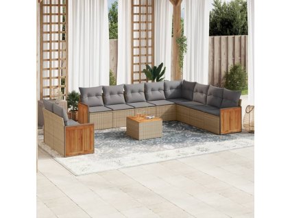 11dílný zahradní sedací souprava s poduškami béžový polyratan 3260204