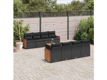 9dílná zahradní sedací souprava s poduškami černá polyratan 3259899