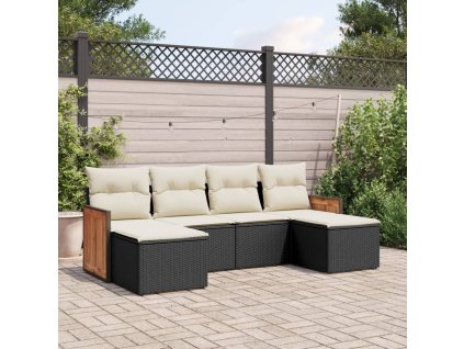 6dílná zahradní sedací souprava s poduškami černá polyratan 3260299