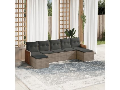 7dílná zahradní sedací souprava s poduškami šedá polyratan 3260317