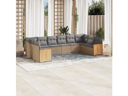 10dílná zahradní sedací souprava s poduškami béžová polyratan 3260407