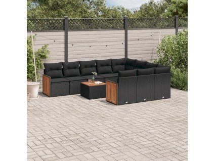 11dílná zahradní sedací souprava s poduškami černá polyratan 3260424