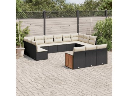 13dílný zahradní sedací souprava s poduškami černý polyratan 3260537